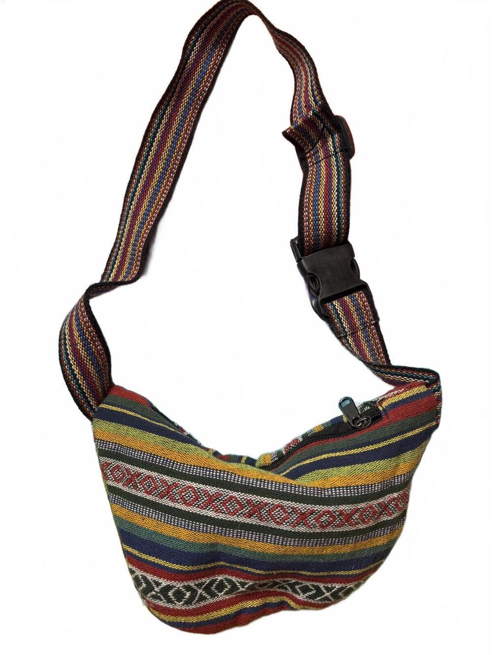 Multicolor Striped Cotton Waist Bag Fanny Pack Mexico native american hip - Picture 3 of 3